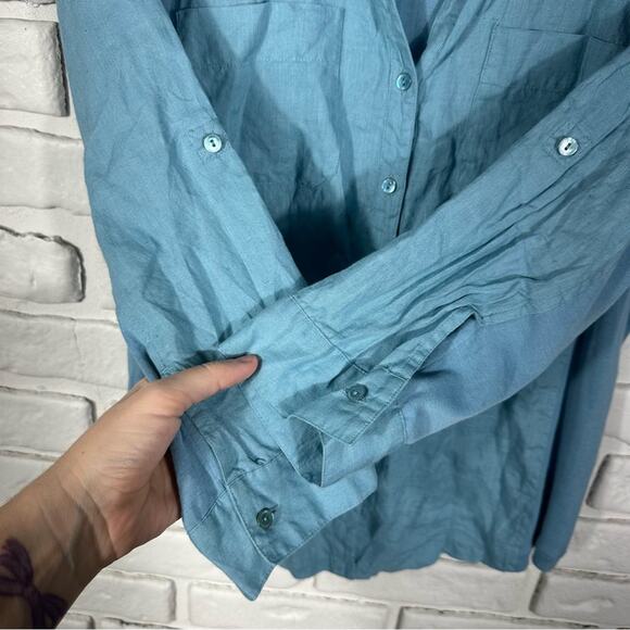 Eileen Fisher Irish Linen and Cotton Button Down Top Blue Size Medium - Picture 8 of 8